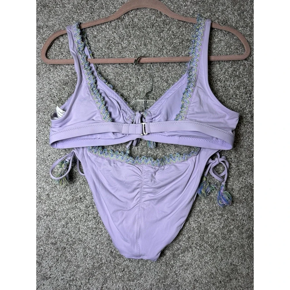 BECCA by Rebecca Virtue Iris Purple Crochet‎ Trim Bikini Set Size Large EUC!